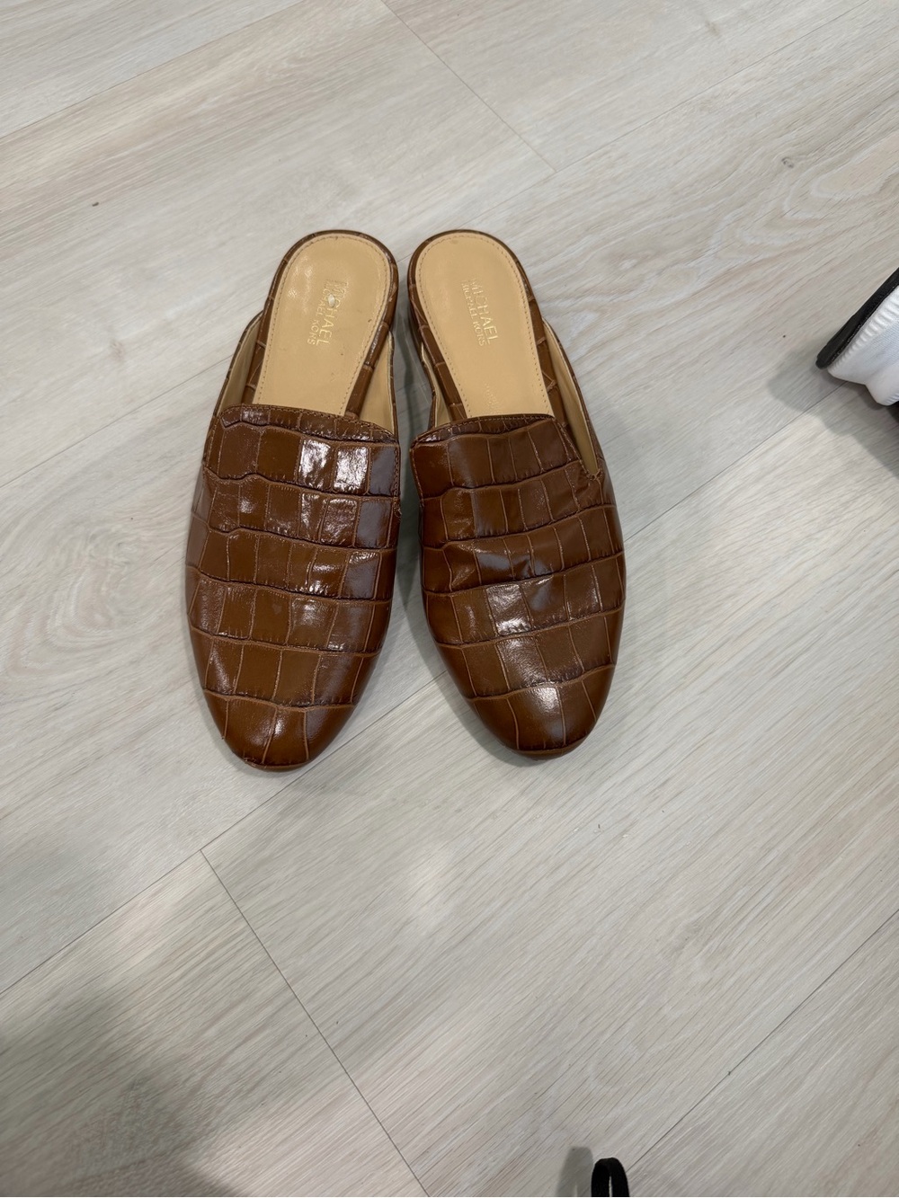 Michael Kors Croc-Embossed Brown Leather Slip-On Loafers